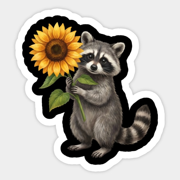 Raccoon Holding Sunflower Wildlife Nature Lover Sticker by ArtistTee ⭐⭐⭐⭐⭐